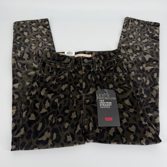 Levi's Denim - Levi's 724 High Rise Straight Cropped Jeans Women 24 Green Leopard NWT Corduroy